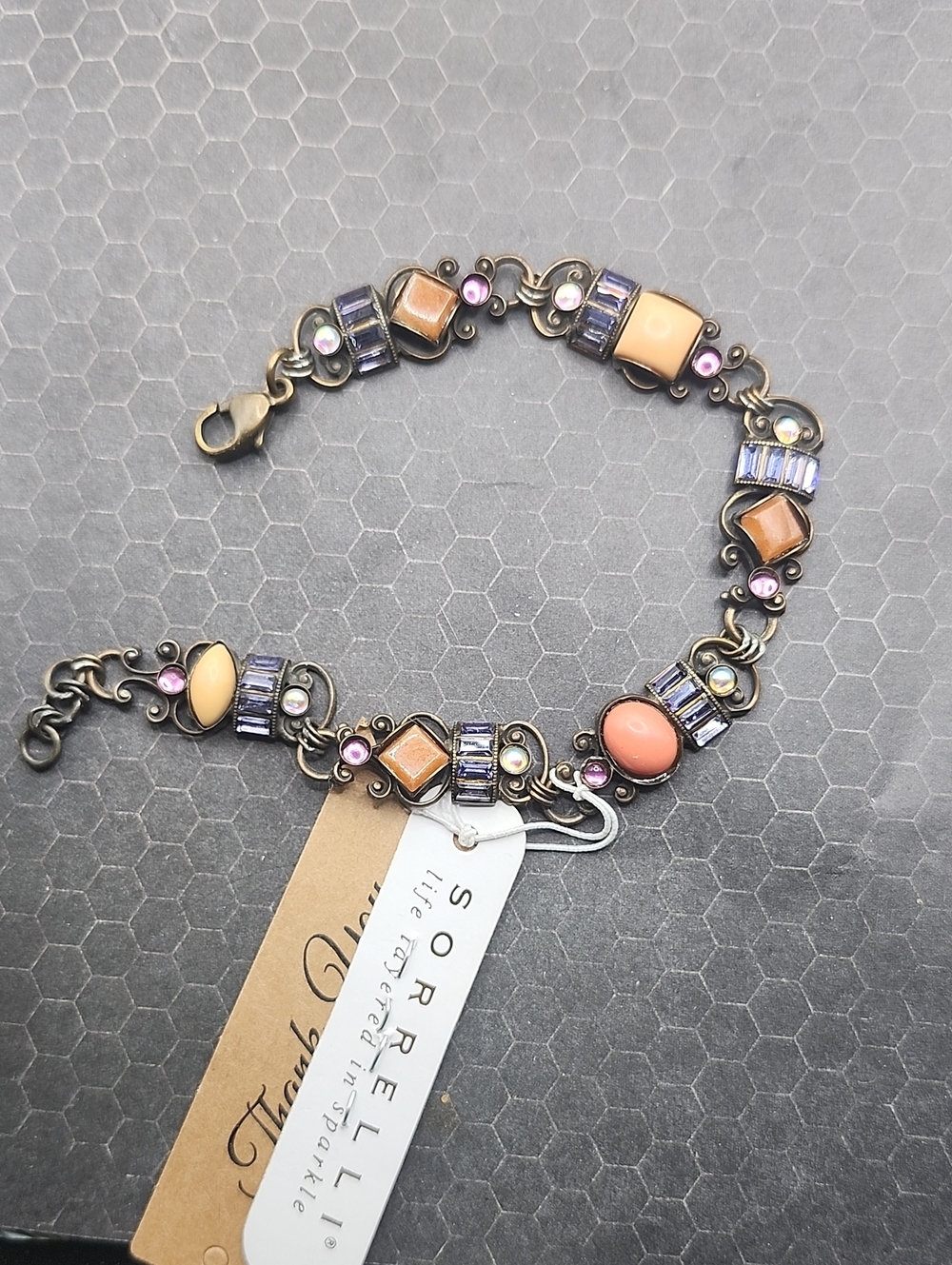 Sorrelli Peach, Coral & Lilac Crystal Link Bracelet NWT